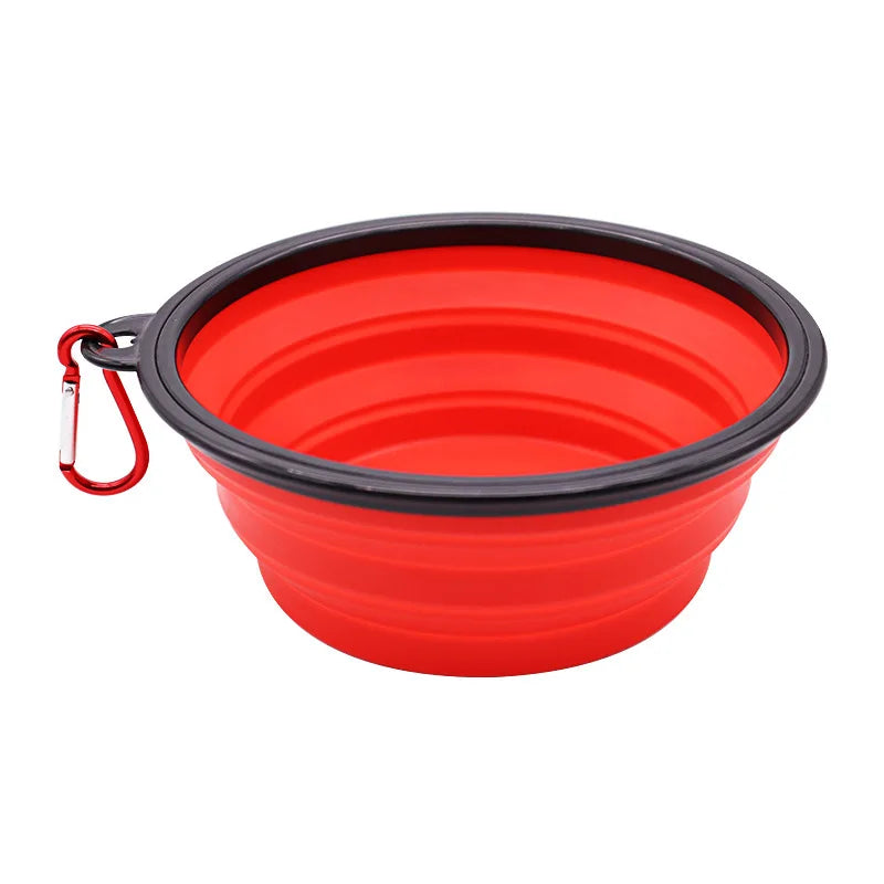 Folding Portable Silicone Dog Feeder Bowl - 2-in-1 Pet Dispenser for Outdoor Adventures with Carabiner Bottle for Food and Water
