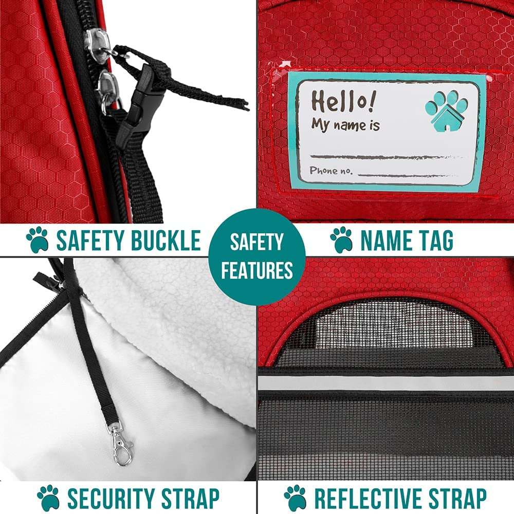 Airline-Approved Soft-Sided Pet Carrier for Cats and Small Dogs - Ventilated Travel Bag for Medium to Large Kittens and Puppies - Red