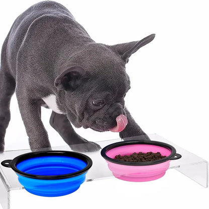 Folding Portable Silicone Dog Feeder Bowl - 2-in-1 Pet Dispenser for Outdoor Adventures with Carabiner Bottle for Food and Water