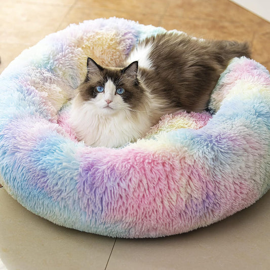Cozy Rainbow Anti-Anxiety Plush Pet Bed for Dogs and Cats - Perfect Comfort for Small to Large Pets