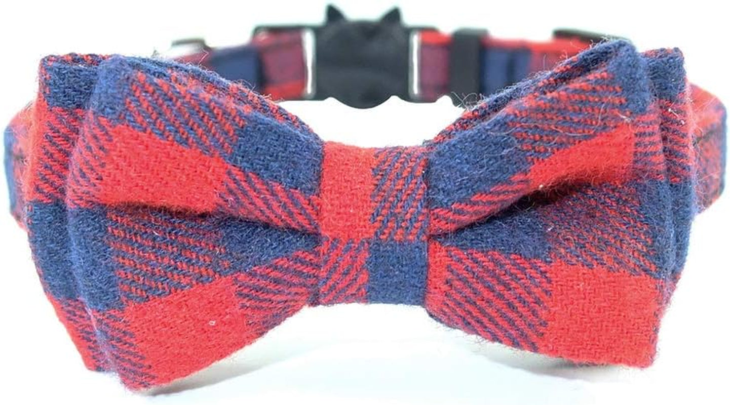 Charming Adjustable Red Plaid Cat Collar with Breakaway Safety Buckle, Bell, and Bow Tie - Perfect for Stylish Felines (6.8-10.8 inches)
