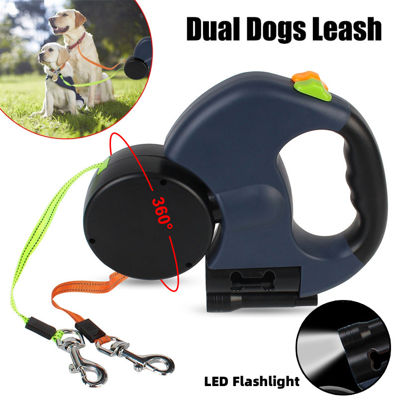 Ultimate Retractable Dual Pet Leash for Small Dogs - Reflective, 360-Degree Swivel & Safety Lights Included