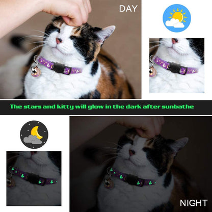 Charming 2-Pack Adjustable Cat Collars with Glow-in-the-Dark Moons and Stars - Perfect for Kittens and Small Breeds!