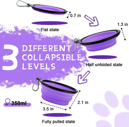 Ultimate Portable Collapsible Travel Dog Bowls - 2-Pack BPA-Free Feeding & Watering Dishes with Carabiners for Adventurous Pets