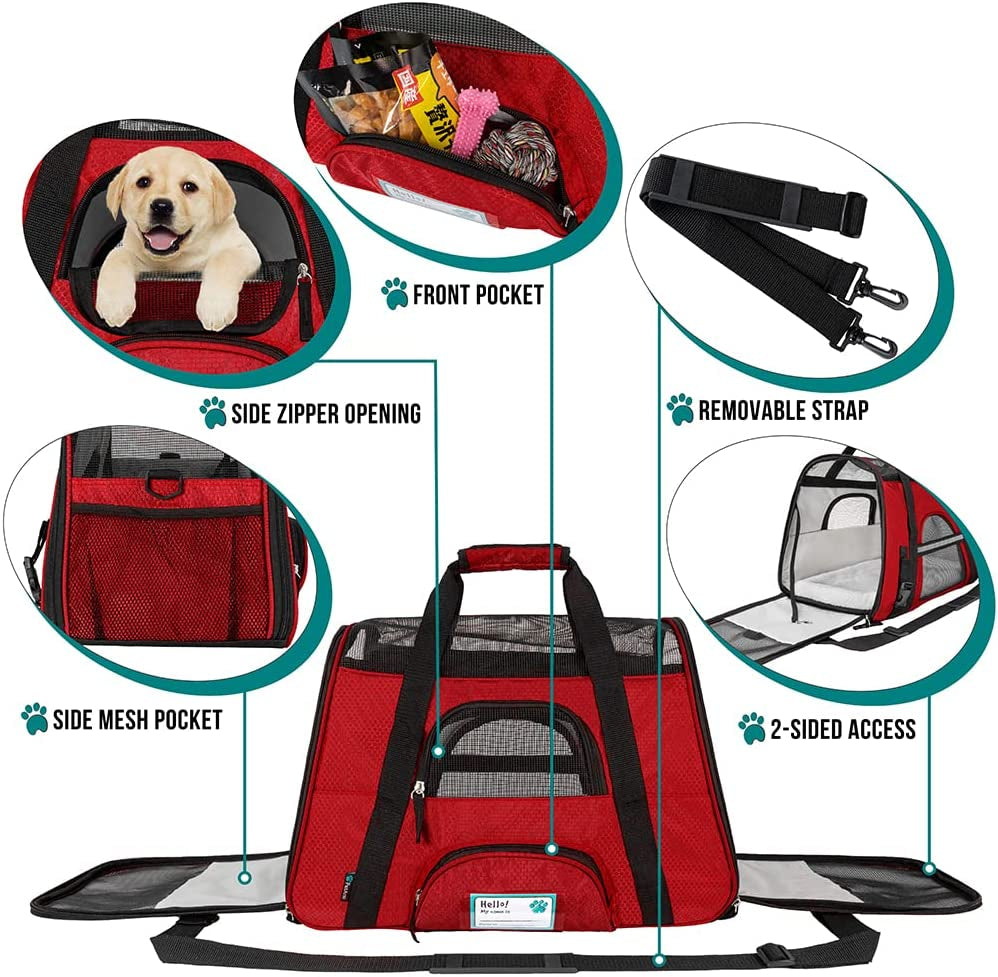 Airline-Approved Soft-Sided Pet Carrier for Cats and Small Dogs - Ventilated Travel Bag for Medium to Large Kittens and Puppies - Red
