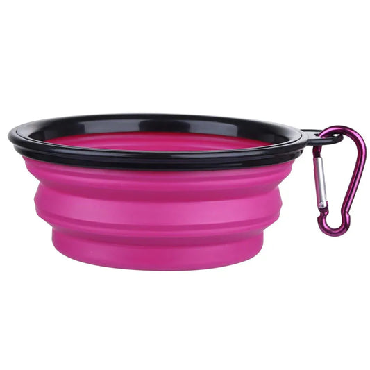 Folding Portable Silicone Dog Feeder Bowl - 2-in-1 Pet Dispenser for Outdoor Adventures with Carabiner Bottle for Food and Water