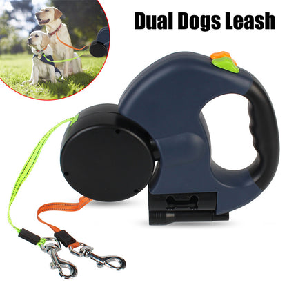 Ultimate Retractable Dual Pet Leash for Small Dogs - Reflective, 360-Degree Swivel & Safety Lights Included