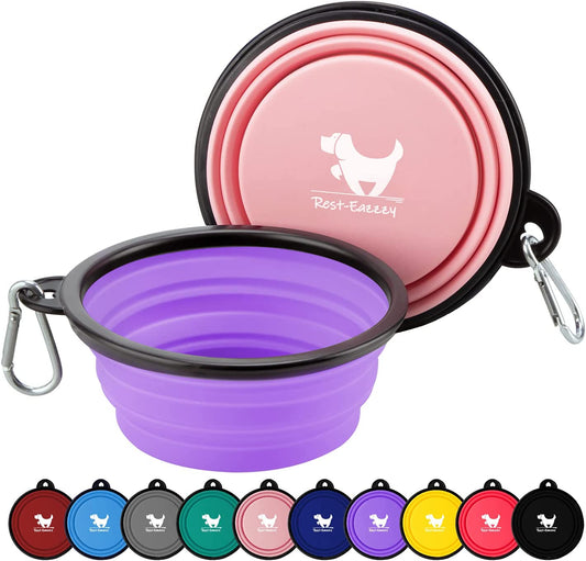 Ultimate Portable Collapsible Travel Dog Bowls - 2-Pack BPA-Free Feeding & Watering Dishes with Carabiners for Adventurous Pets