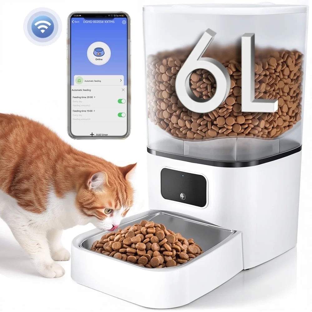 Revolutionary Automatic Cat Feeder: Wi-Fi Enabled Smart Pet Dispenser with App Control - 6L Capacity for Cats, Dogs, and Small Animals