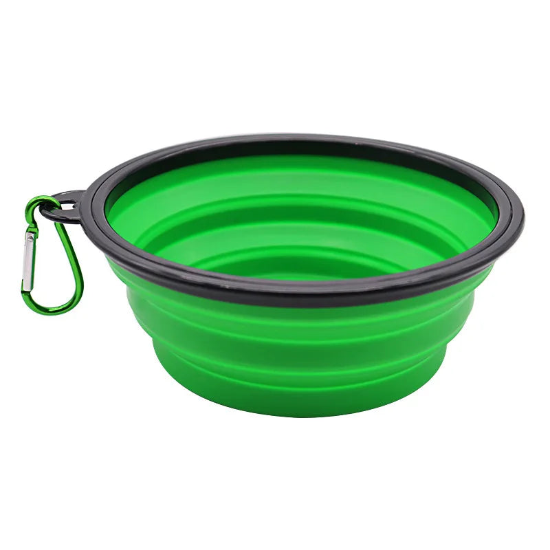 Folding Portable Silicone Dog Feeder Bowl - 2-in-1 Pet Dispenser for Outdoor Adventures with Carabiner Bottle for Food and Water