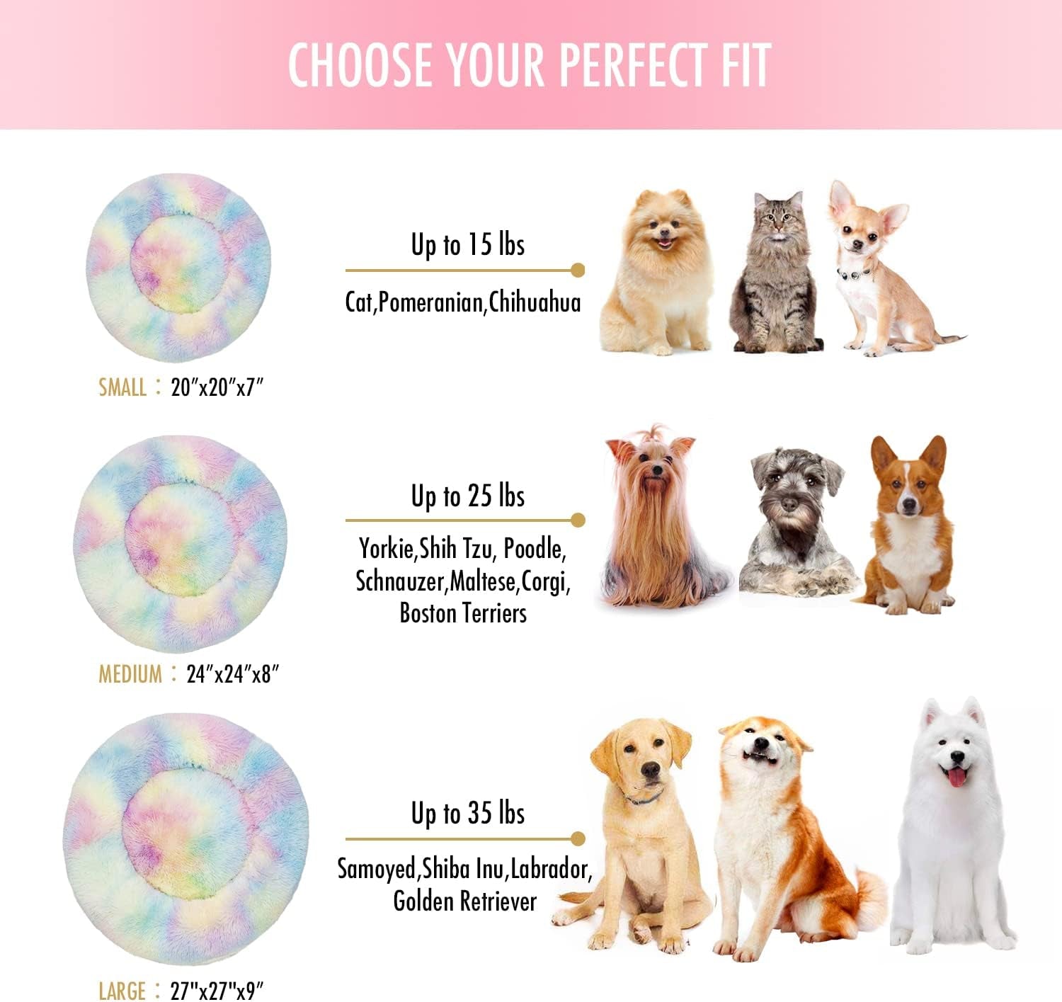 Cozy Rainbow Anti-Anxiety Plush Pet Bed for Dogs and Cats - Perfect Comfort for Small to Large Pets