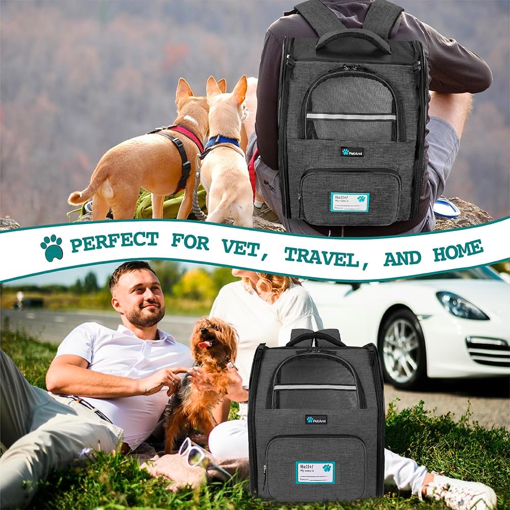 Comfortable and Stylish Charcoal Dog and Cat Backpack Carrier - Perfect for Travel, Hiking, and Outdoor Adventures, Airline Approved for Pets Up to 18 lbs