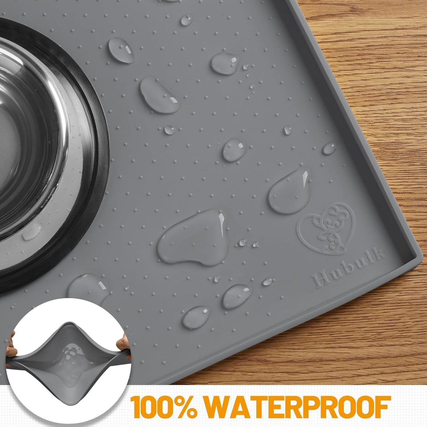 Ultimate Waterproof Silicone Dog Feeding Mat - Food Grade Pet Bowl Placemat with Raised Edges and Non-Slip Design (19" x 12", Grey)