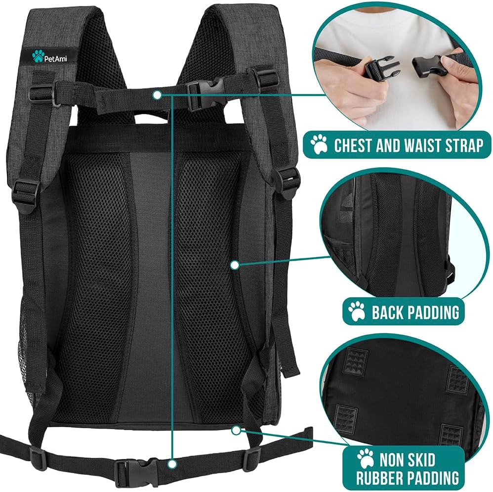 Comfortable and Stylish Charcoal Dog and Cat Backpack Carrier - Perfect for Travel, Hiking, and Outdoor Adventures, Airline Approved for Pets Up to 18 lbs