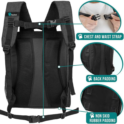 Comfortable and Stylish Charcoal Dog and Cat Backpack Carrier - Perfect for Travel, Hiking, and Outdoor Adventures, Airline Approved for Pets Up to 18 lbs
