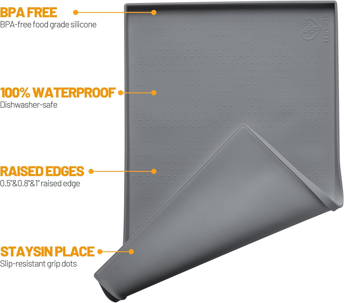 Ultimate Waterproof Silicone Dog Feeding Mat - Food Grade Pet Bowl Placemat with Raised Edges and Non-Slip Design (19" x 12", Grey)