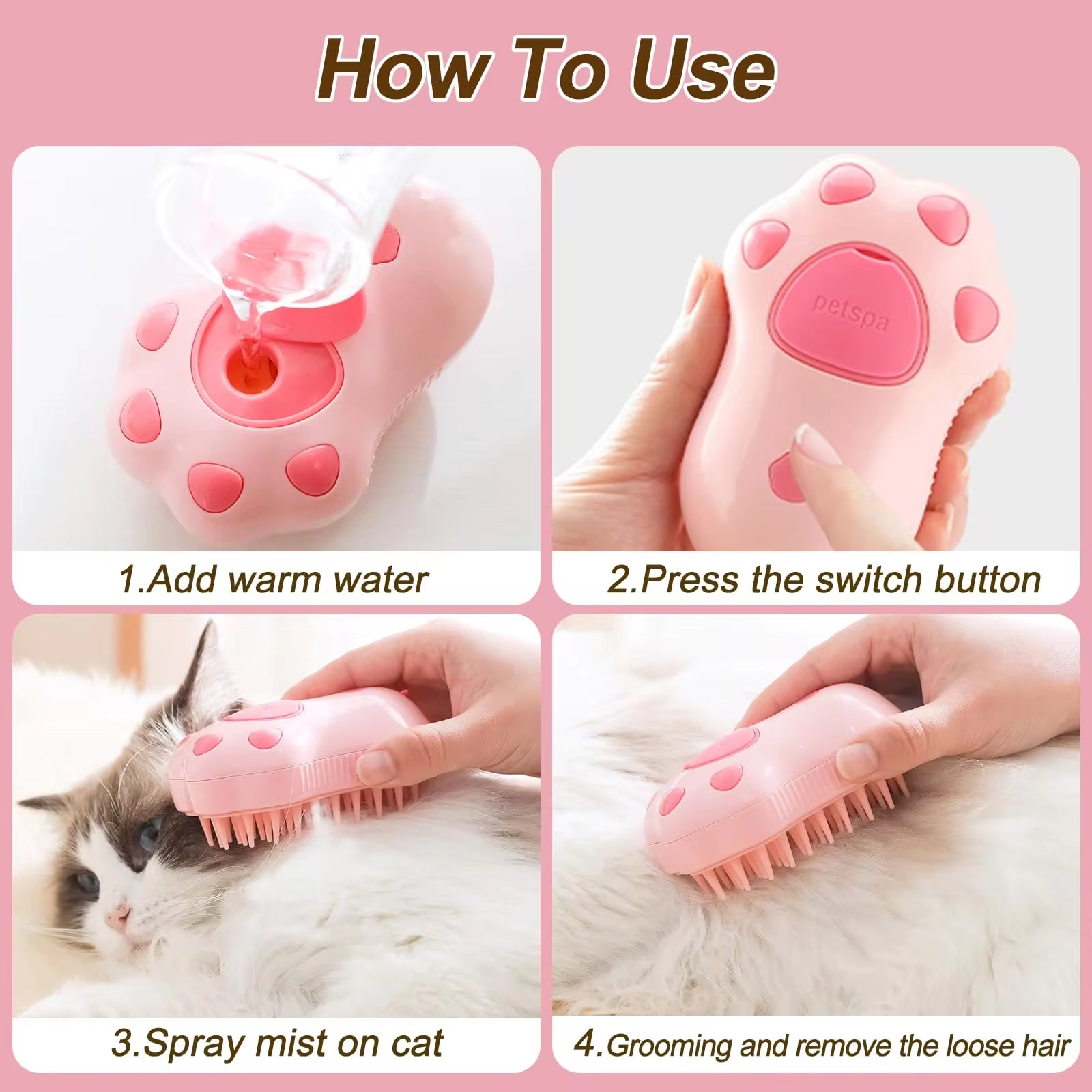 Transform Your Pet's Grooming Routine with the 3-in-1 Electric Spray Brush - Perfect for Cats and Dogs!