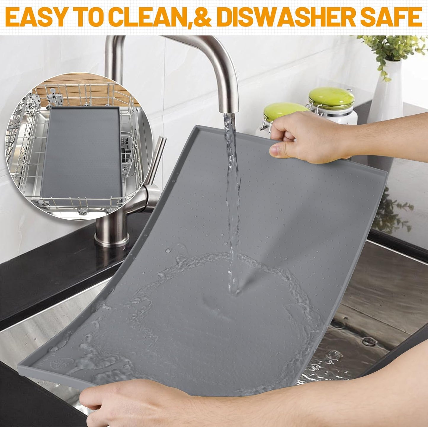 Ultimate Waterproof Silicone Dog Feeding Mat - Food Grade Pet Bowl Placemat with Raised Edges and Non-Slip Design (19" x 12", Grey)