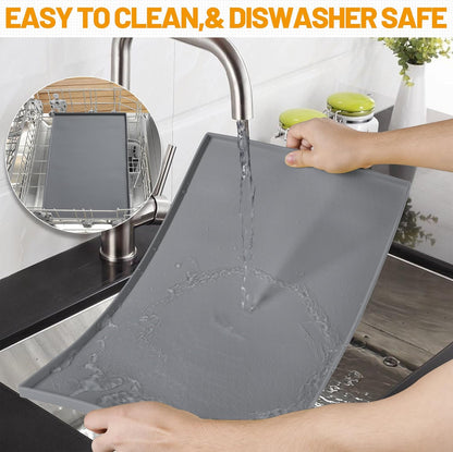 Ultimate Waterproof Silicone Dog Feeding Mat - Food Grade Pet Bowl Placemat with Raised Edges and Non-Slip Design (19" x 12", Grey)