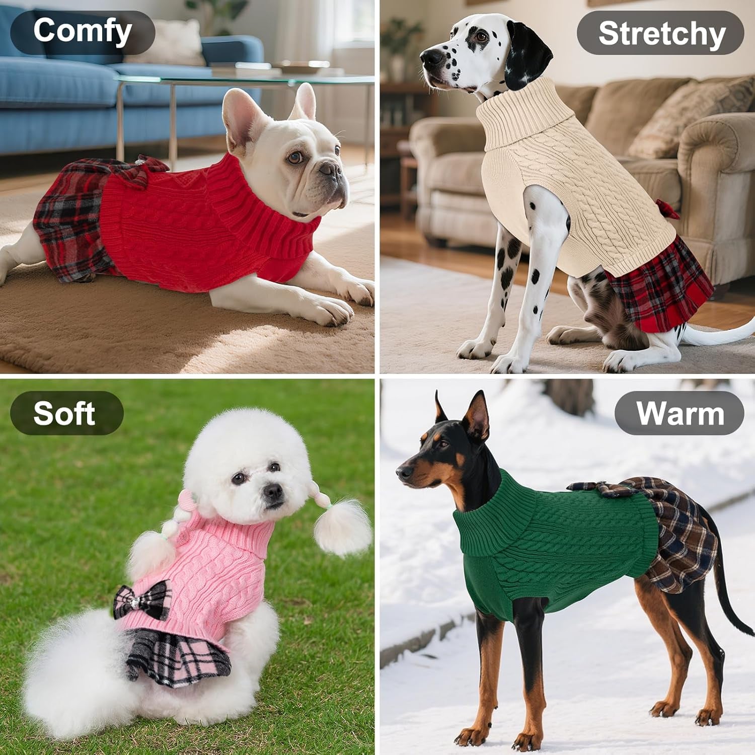Cozy and Chic Bowtie Turtleneck Dog Sweater - Perfect for Small Dogs and Cats in Cold Weather