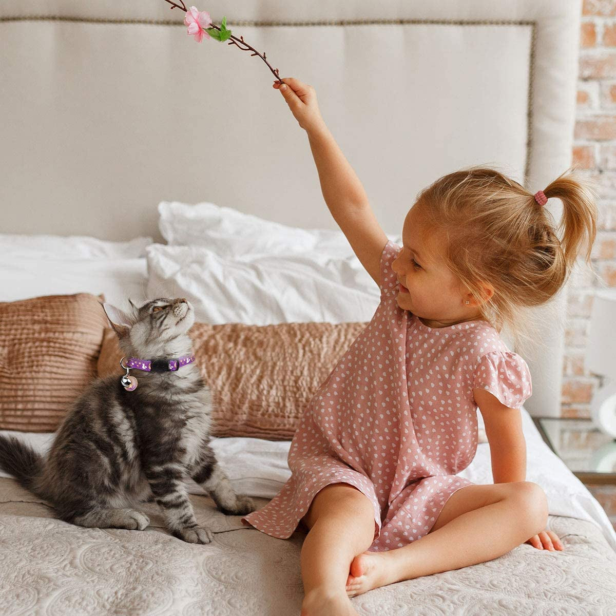 Charming 2-Pack Adjustable Cat Collars with Glow-in-the-Dark Moons and Stars - Perfect for Kittens and Small Breeds!