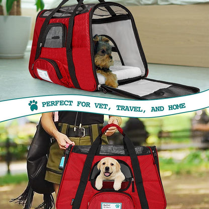 Airline-Approved Soft-Sided Pet Carrier for Cats and Small Dogs - Ventilated Travel Bag for Medium to Large Kittens and Puppies - Red