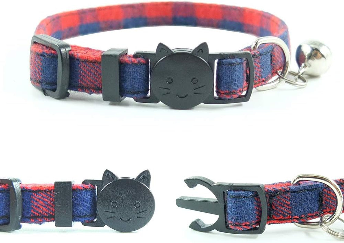 Charming Adjustable Red Plaid Cat Collar with Breakaway Safety Buckle, Bell, and Bow Tie - Perfect for Stylish Felines (6.8-10.8 inches)