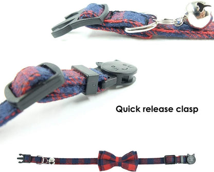 Charming Adjustable Red Plaid Cat Collar with Breakaway Safety Buckle, Bell, and Bow Tie - Perfect for Stylish Felines (6.8-10.8 inches)