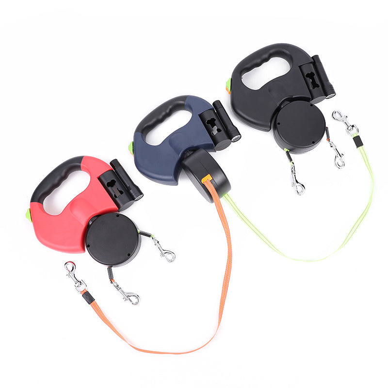 Ultimate Retractable Dual Pet Leash for Small Dogs - Reflective, 360-Degree Swivel & Safety Lights Included
