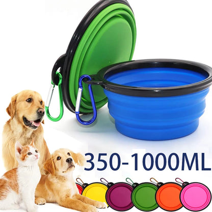 Folding Portable Silicone Dog Feeder Bowl - 2-in-1 Pet Dispenser for Outdoor Adventures with Carabiner Bottle for Food and Water