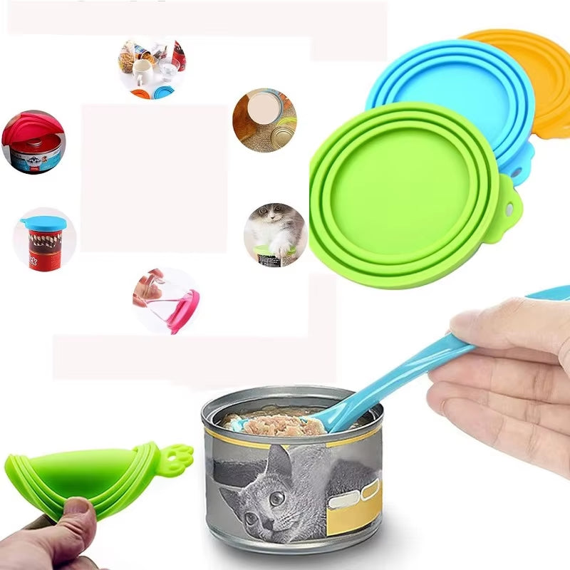 Keep Pet Food Fresh with Our 2-Piece Reusable Silicone Can Covers and Spoon Set