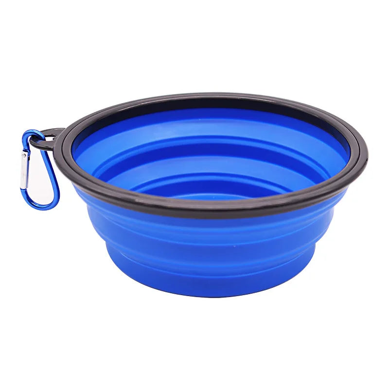Folding Portable Silicone Dog Feeder Bowl - 2-in-1 Pet Dispenser for Outdoor Adventures with Carabiner Bottle for Food and Water