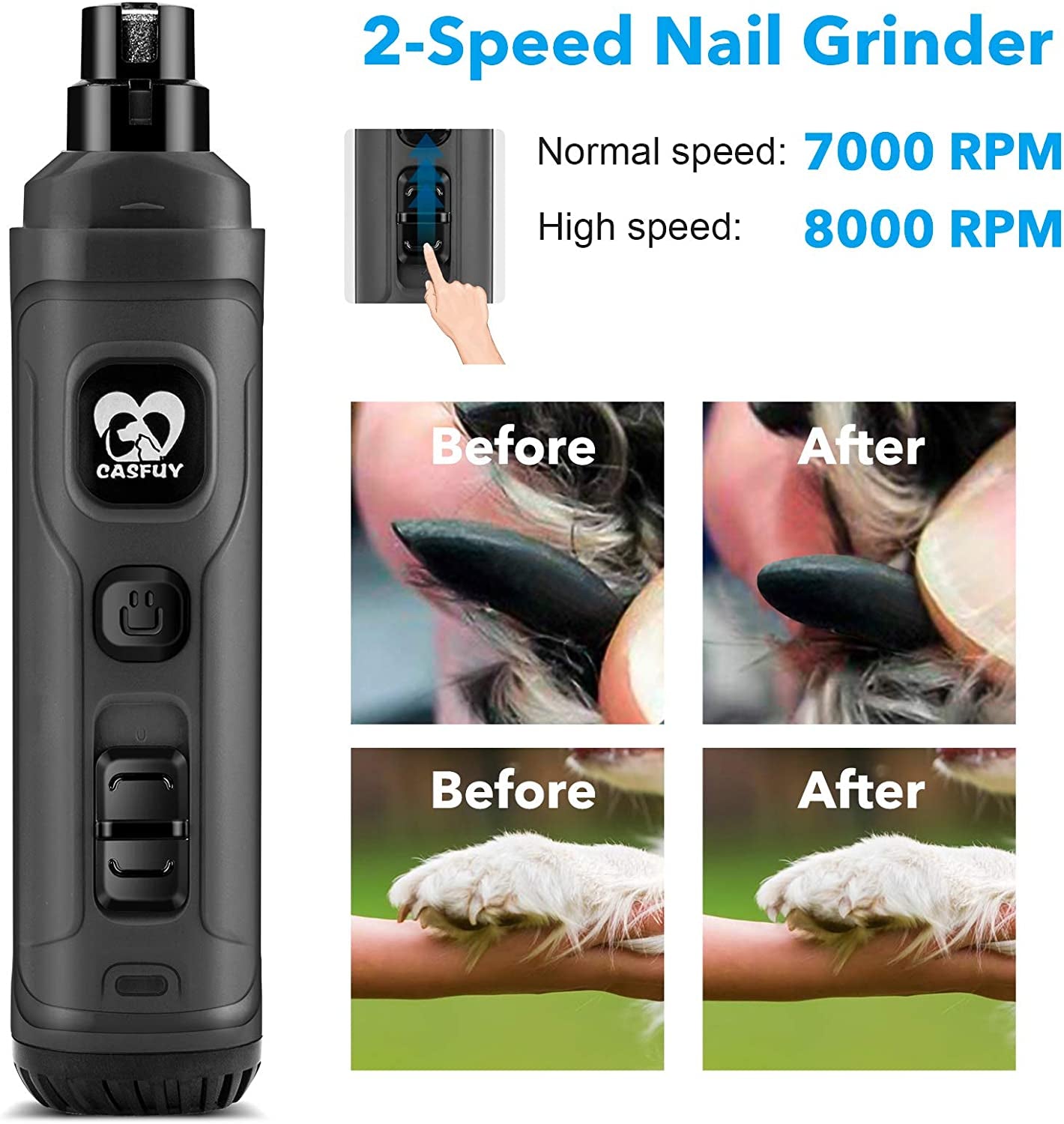 Revolutionary Professional Dog Nail Grinder with Dual LED Lights - Effortless 2-Speed Electric Trimmer for Painless Grooming of All Dog Sizes in Stylish Grey