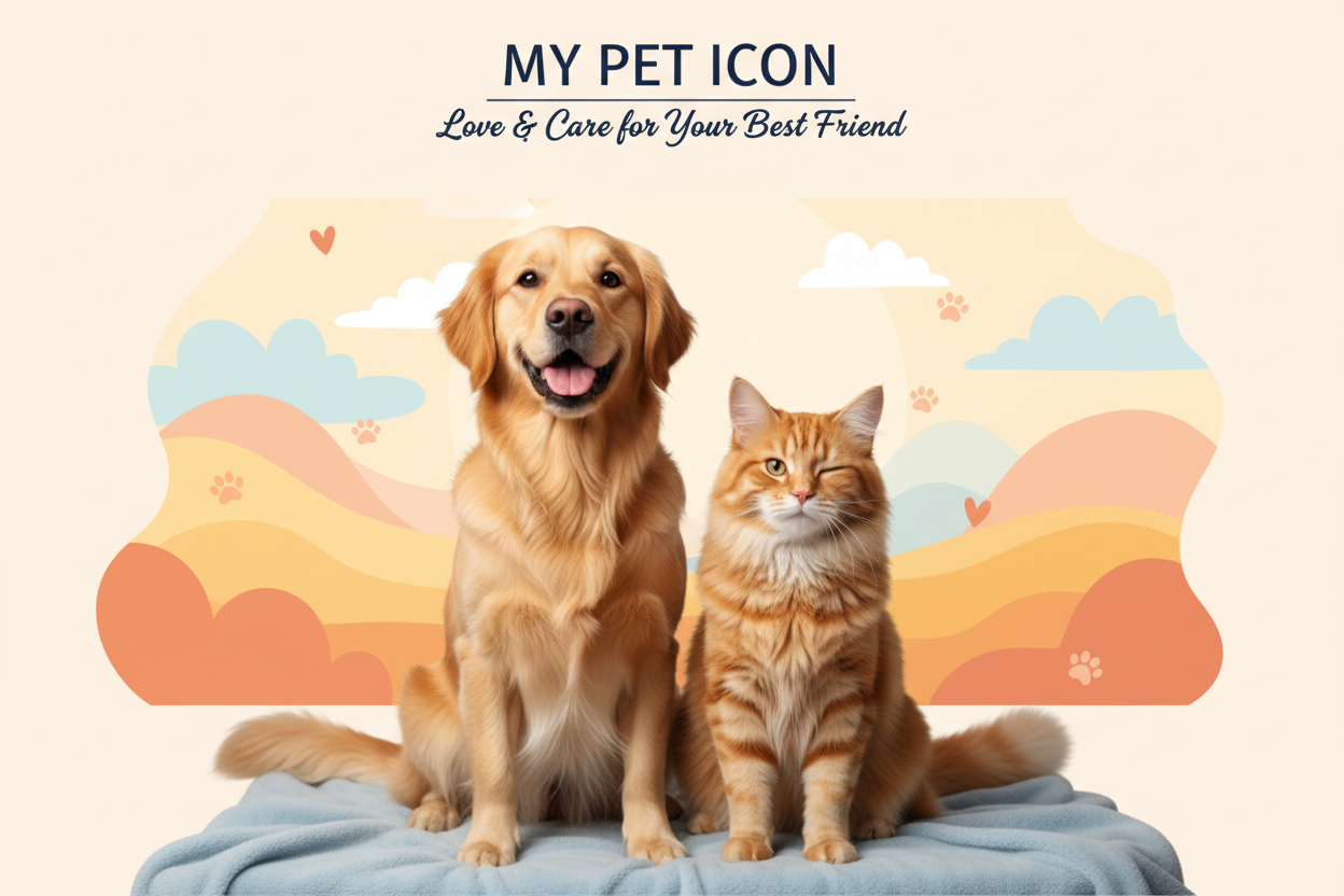 Pet store banner with cat and dog